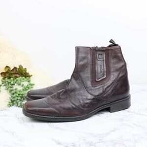 Bugatti Brown Leather Chelsea Boots Size Zip Closure Square Toe SIZE 45 EU/12 US